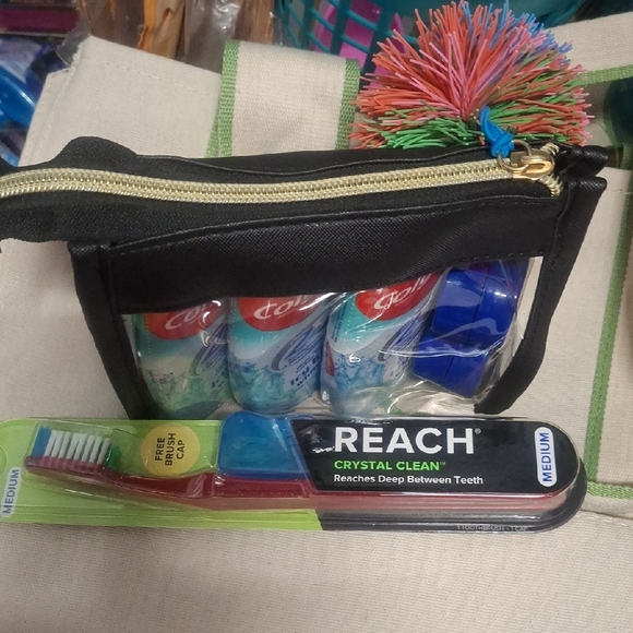 Travel Set Toothbrush, set of (3) Toothpaste, (2) Lip Medex Zip Pouch Accent - Picture 1 of 3